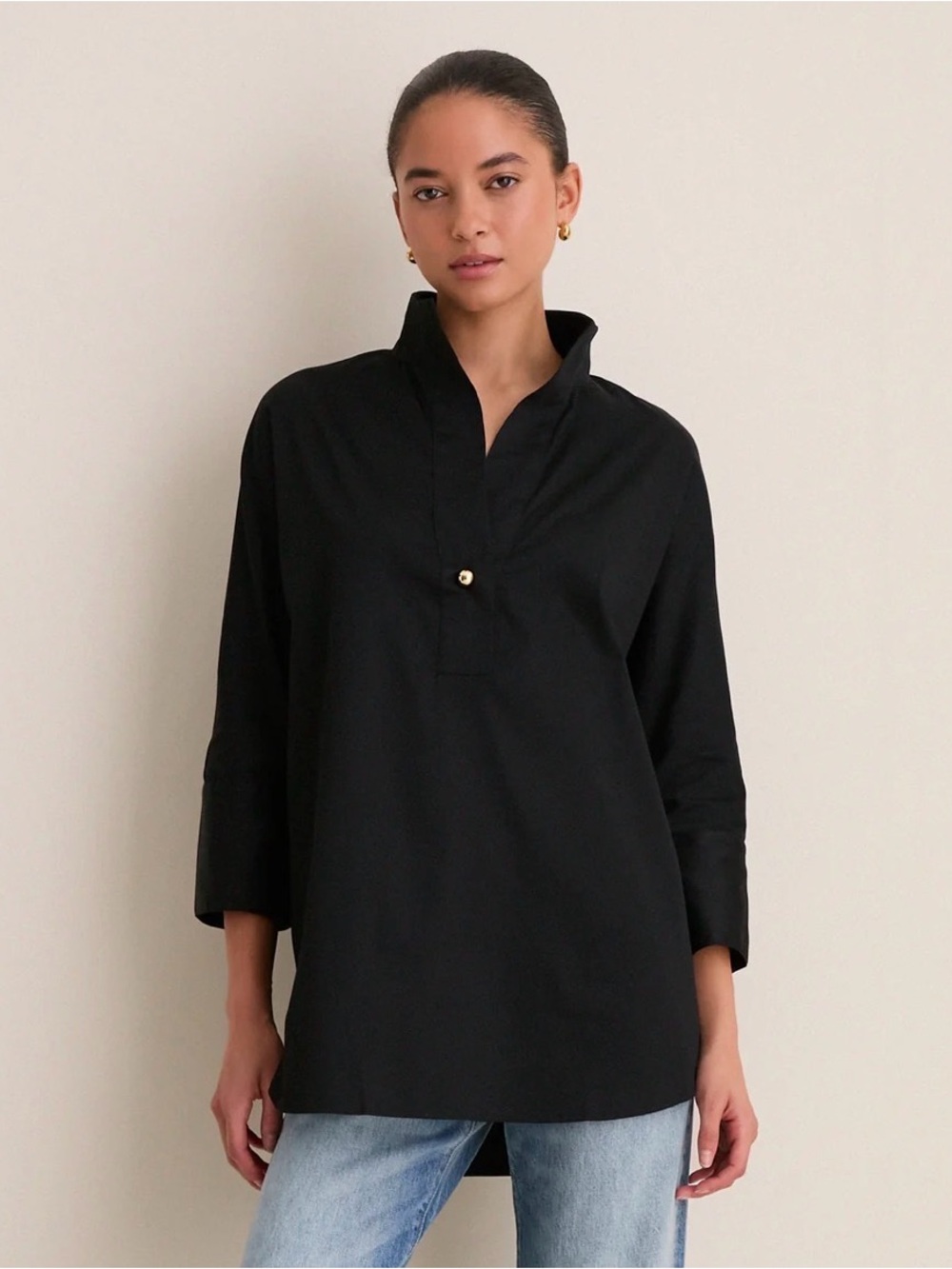 Tuckernuck Black Split-Neck Tunic with Gold Button